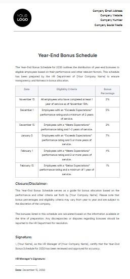 Modello di calendario dei bonus di fine anno di Template.Net