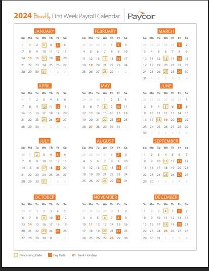 Modello di calendario delle buste paga in PDF di Paycor