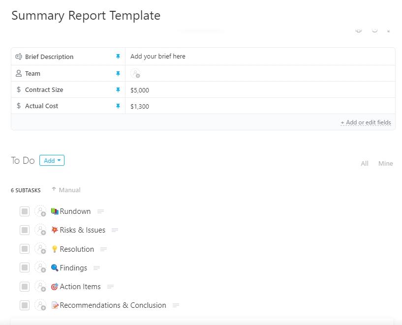PR Report Templates: ClickUp Summary Report Template