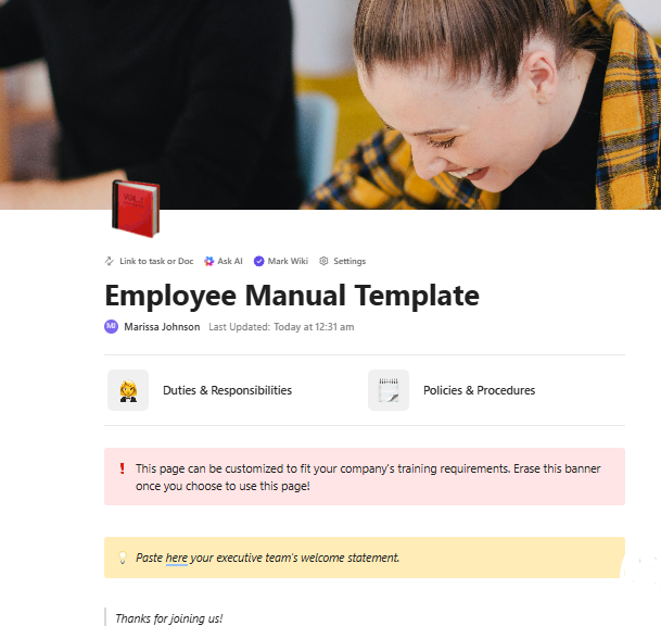 Employee Attendance Policy Template: ClickUp Employee Manual Template
