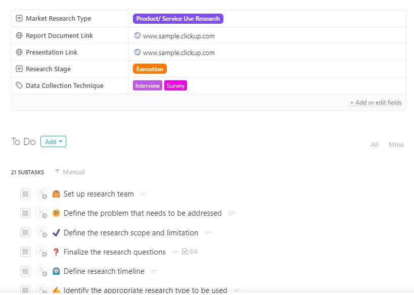 Mantenha-se competitivo e tome decisões informadas usando o modelo de pesquisa de mercado do ClickUp