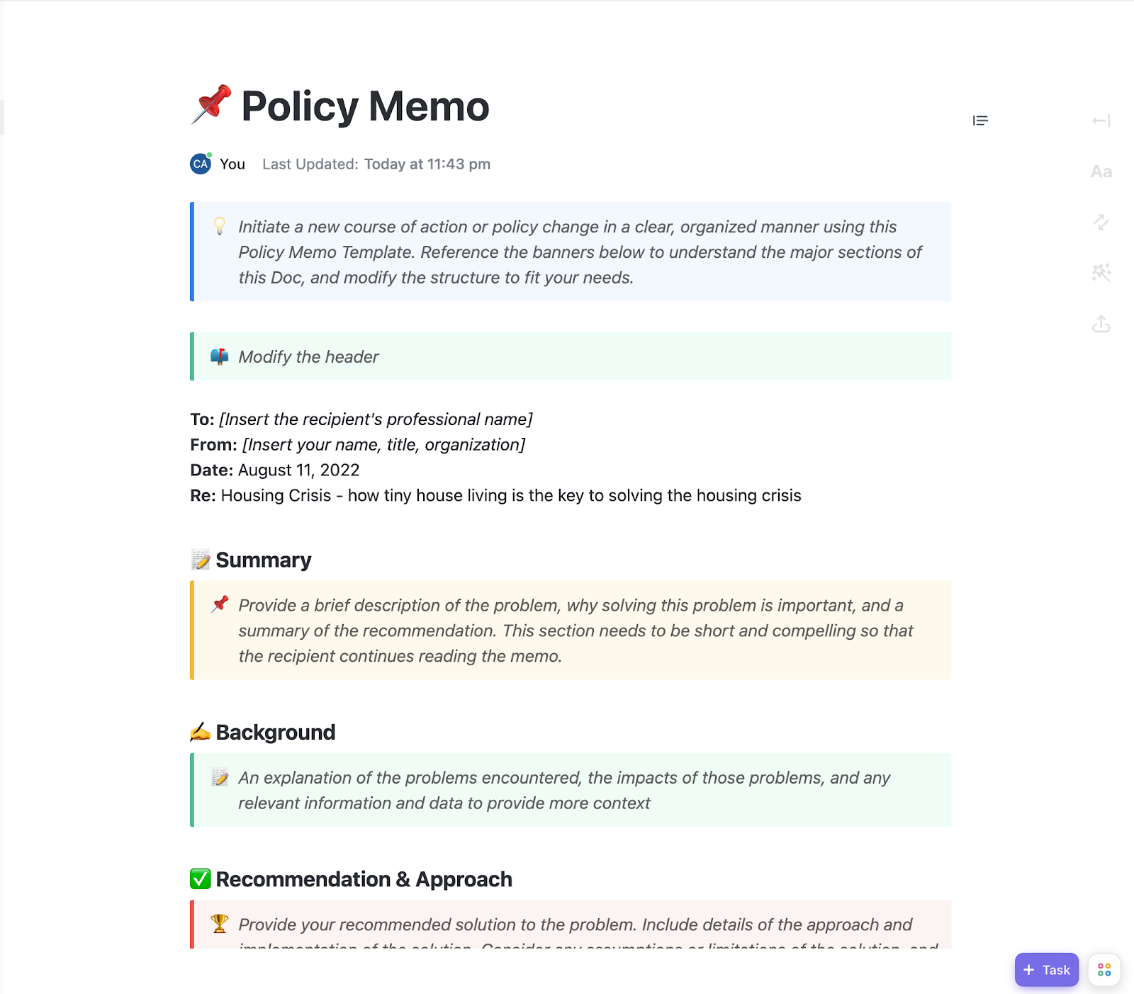 Employee Attendance Policy Template: ClickUp Policy Memo Template