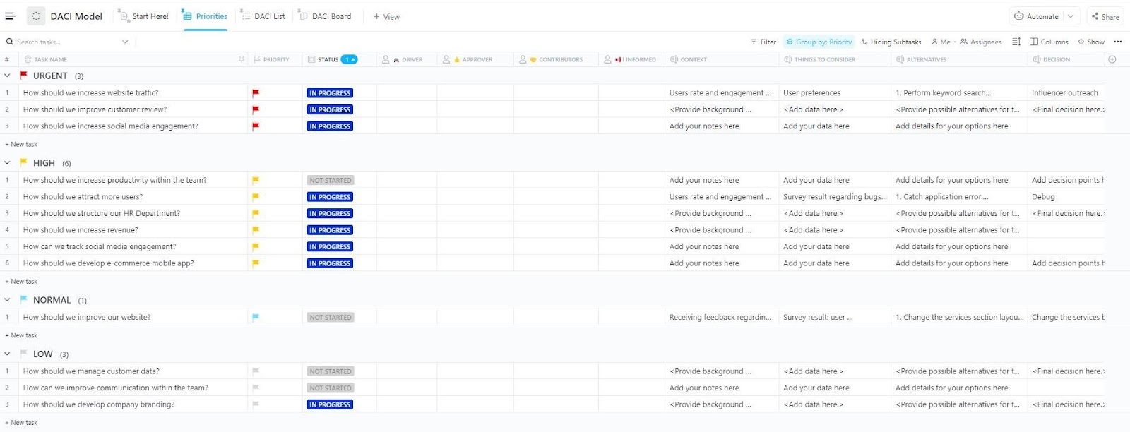 ClickUp DACI Model Template