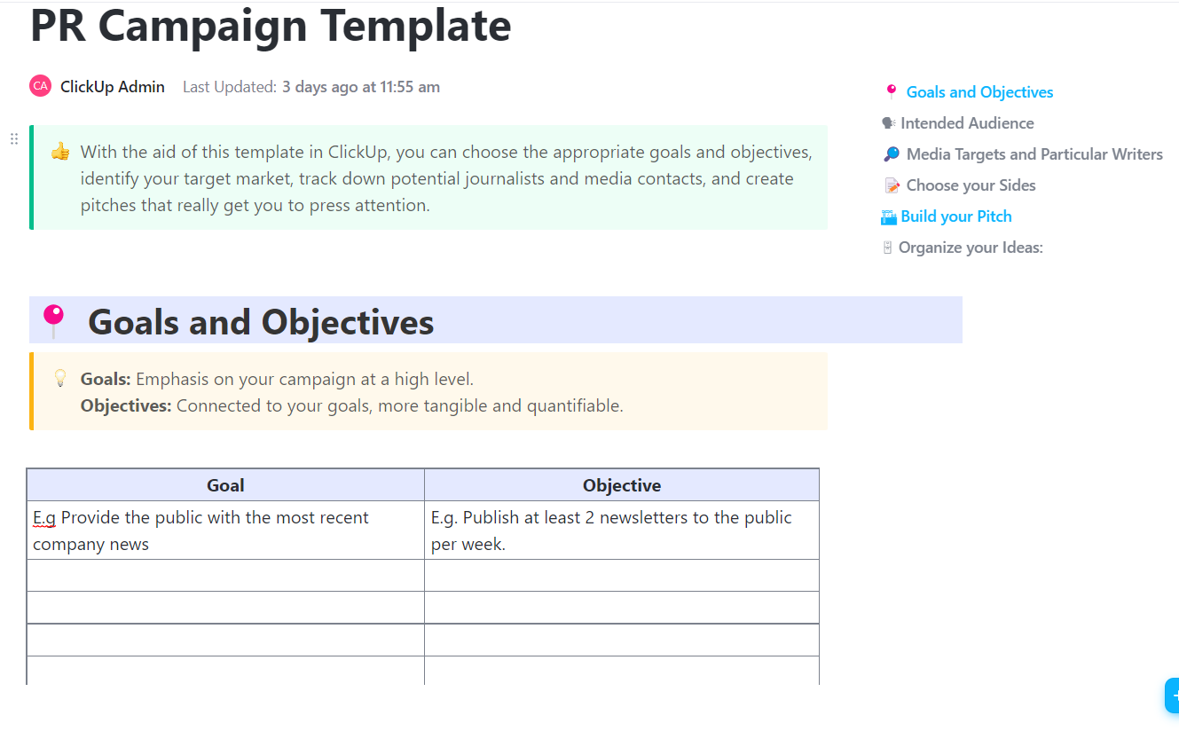 ClickUp PR Campaign Template