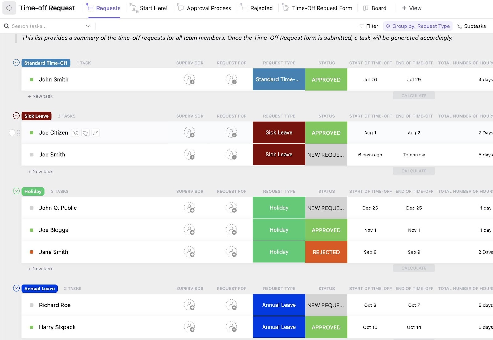 Employee Attendance Policy Template: ClickUp Time Off Request Template