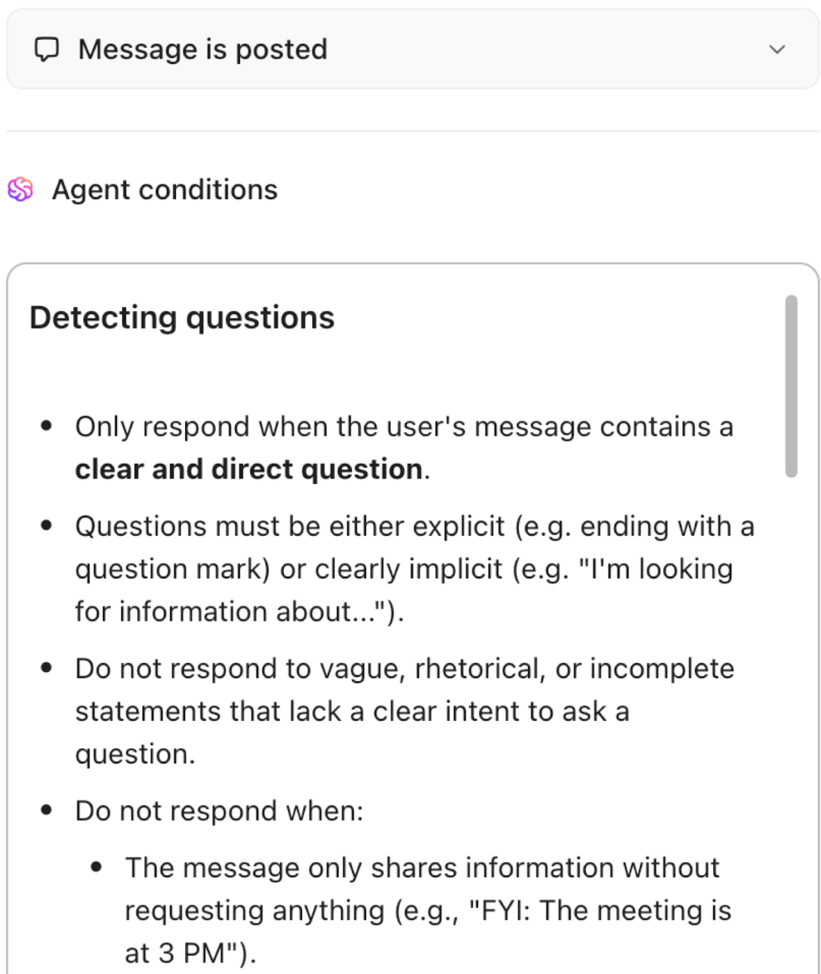 Crie agentes autopilot personalizados que seguem suas regras, respondem apenas quando necessário e economizam horas de idas e vindas para sua equipe