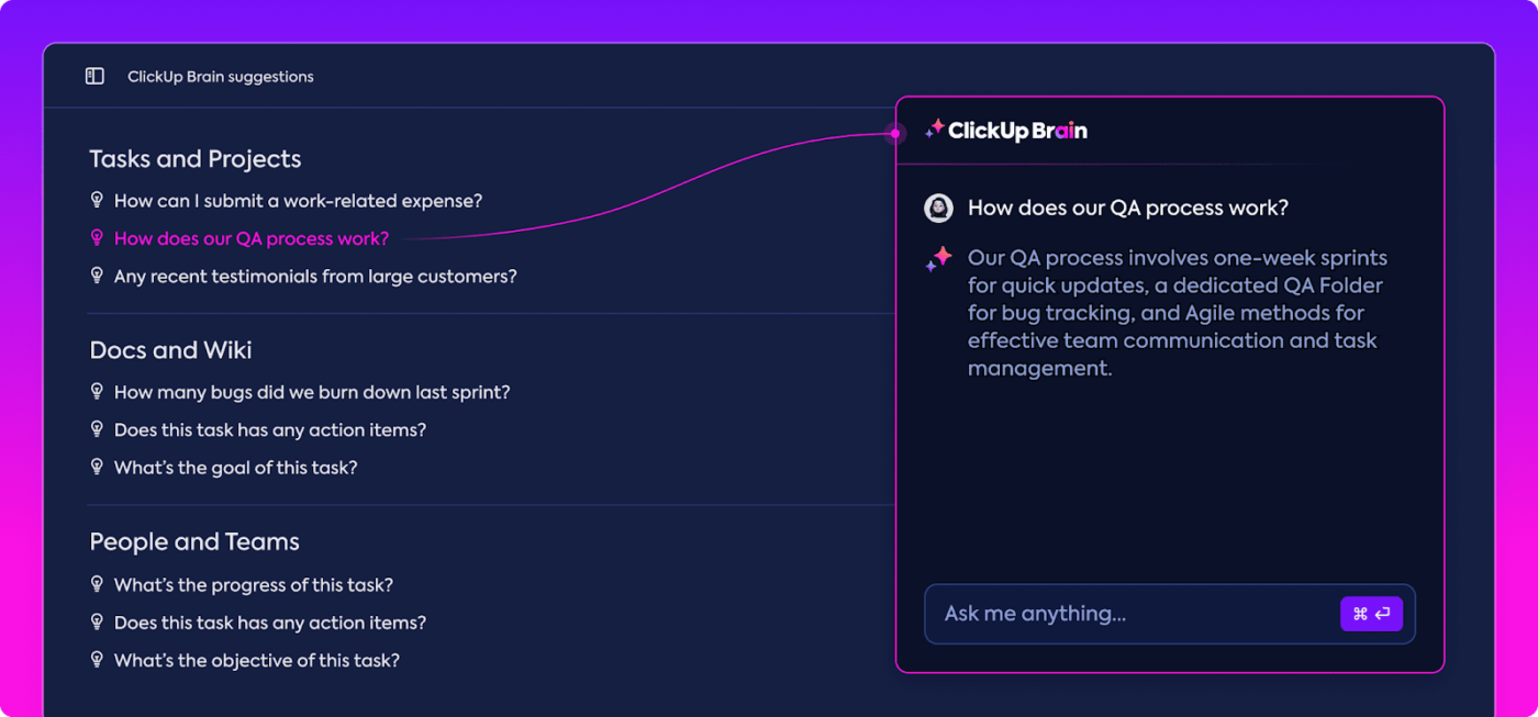 Use o ClickUp Brain para se manter conectado e atribuir tarefas