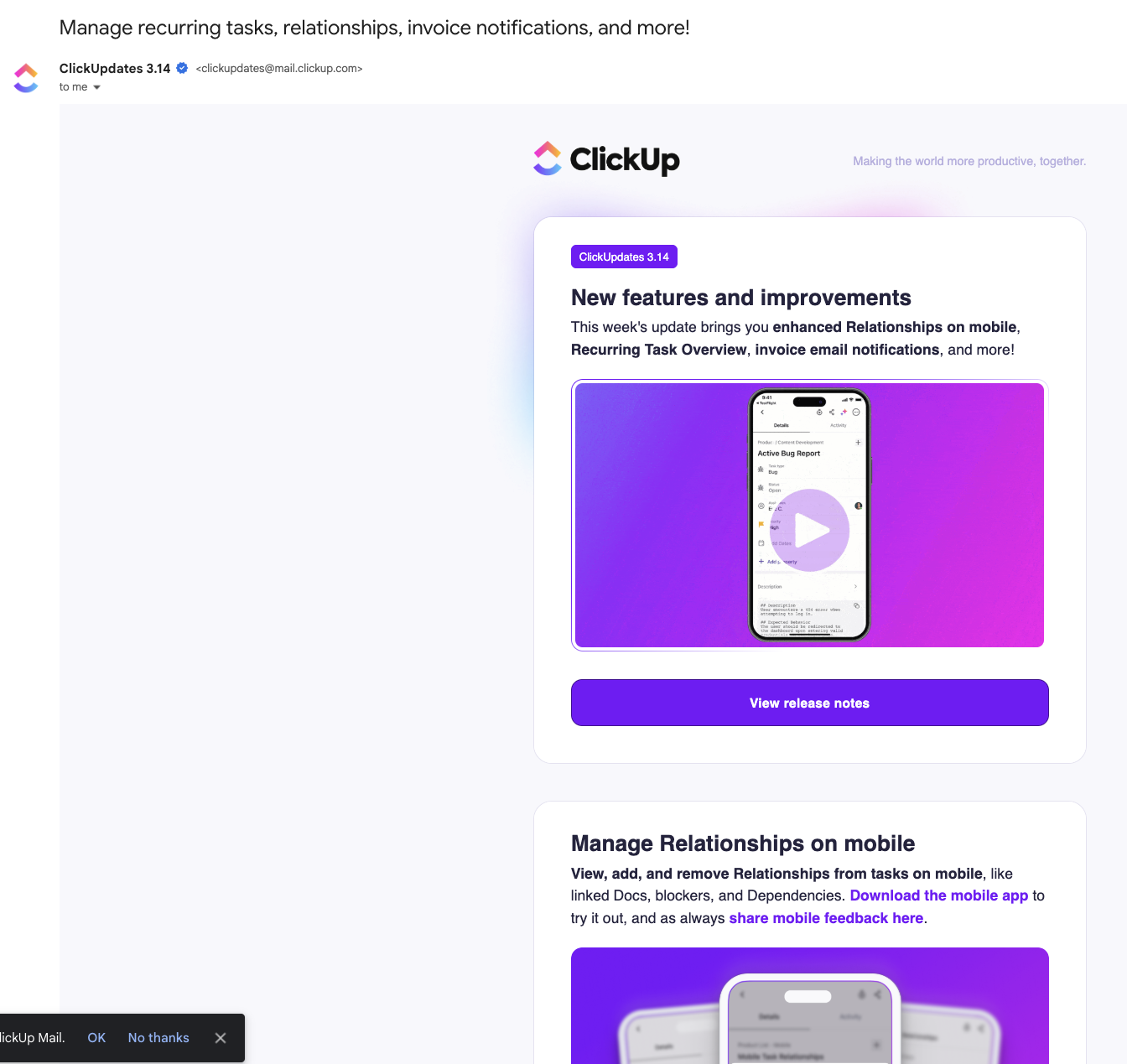 ClickUpdates changelog