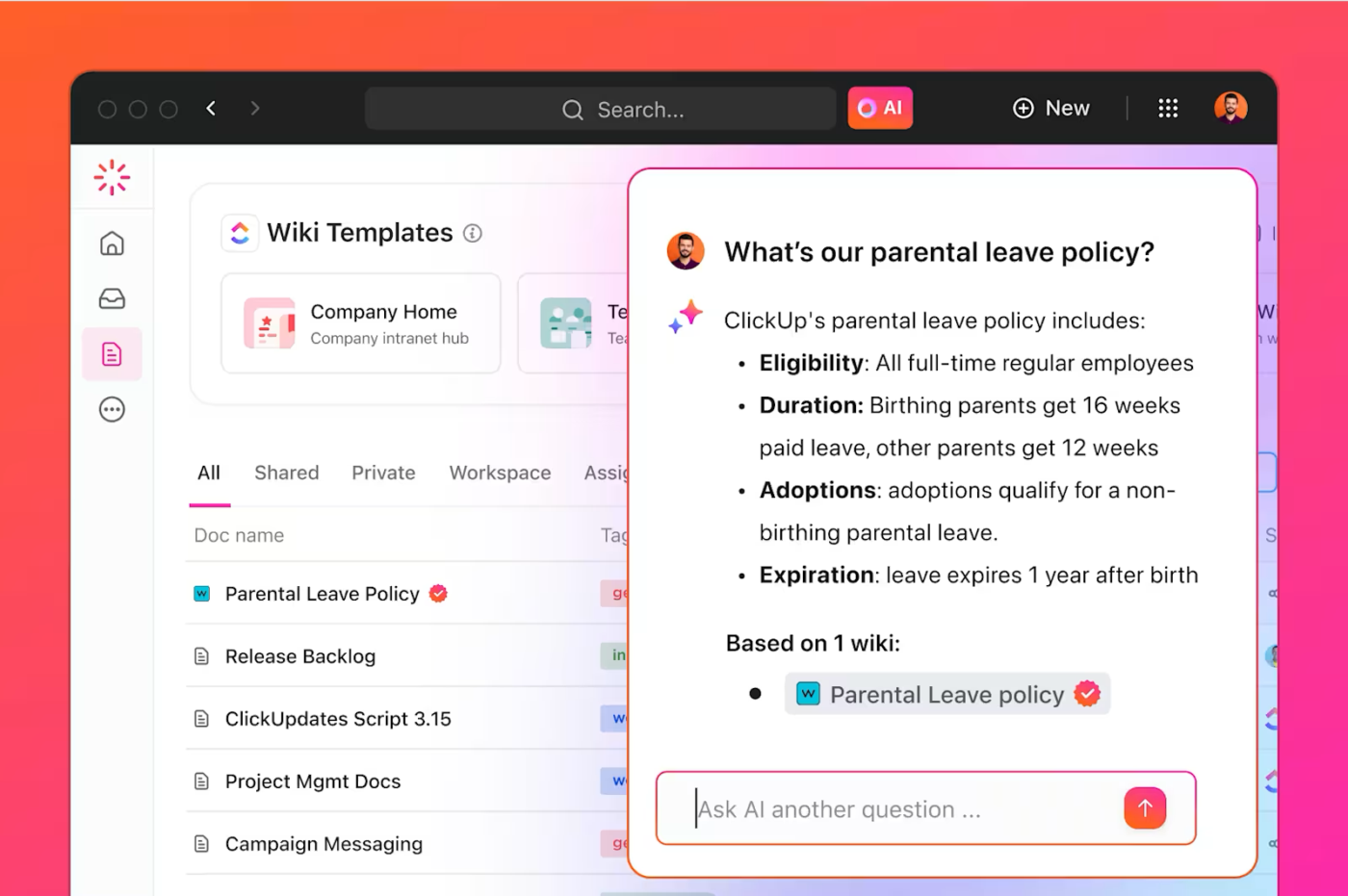 Gestion des connaissances ClickUp : Glean vs Notion