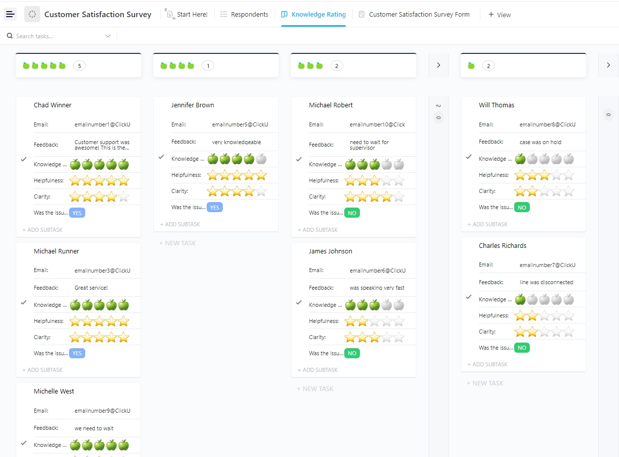 Modèle de sondage sur la satisfaction client ClickUp