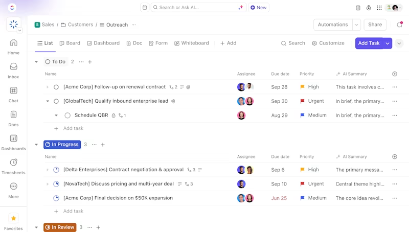 ClickUp CRM: Como coletar feedback dos clientes