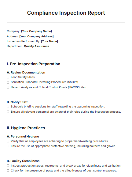 Compliance Inspection Report Template
