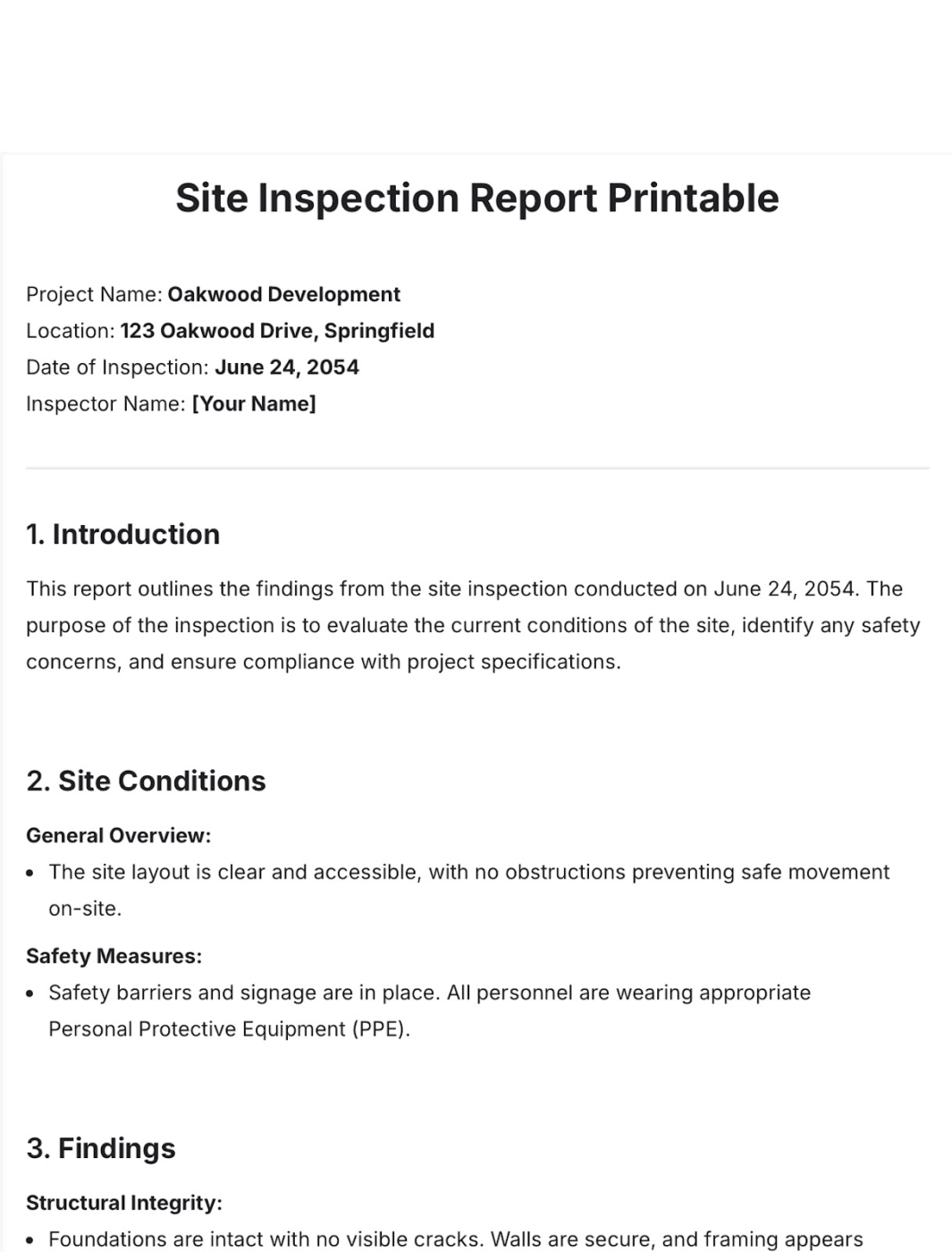 Site Inspection Report Template