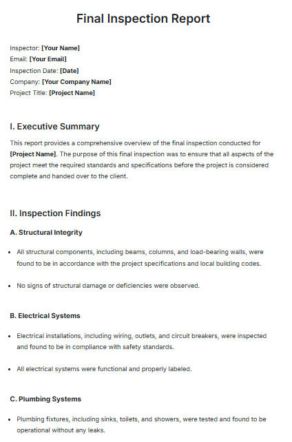 Final Inspection Report Template