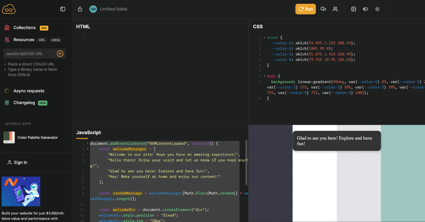 JSFiddle: Alternatif Replit