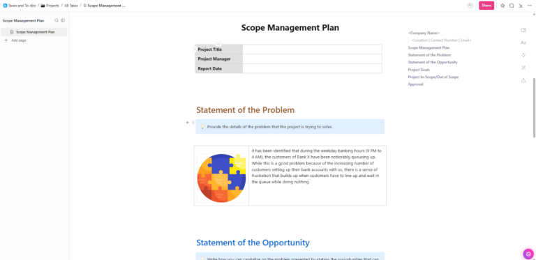 ClickUp Scope Management Plan Template