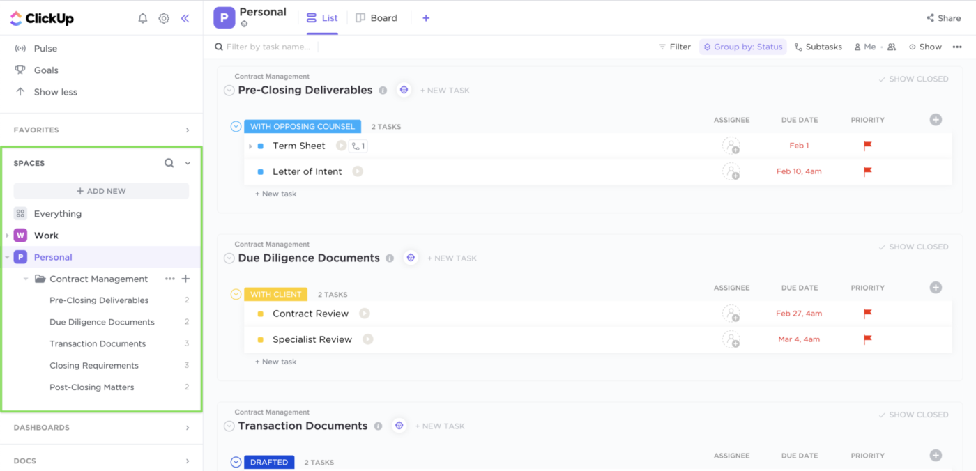 View all your Tasks and Status in one view