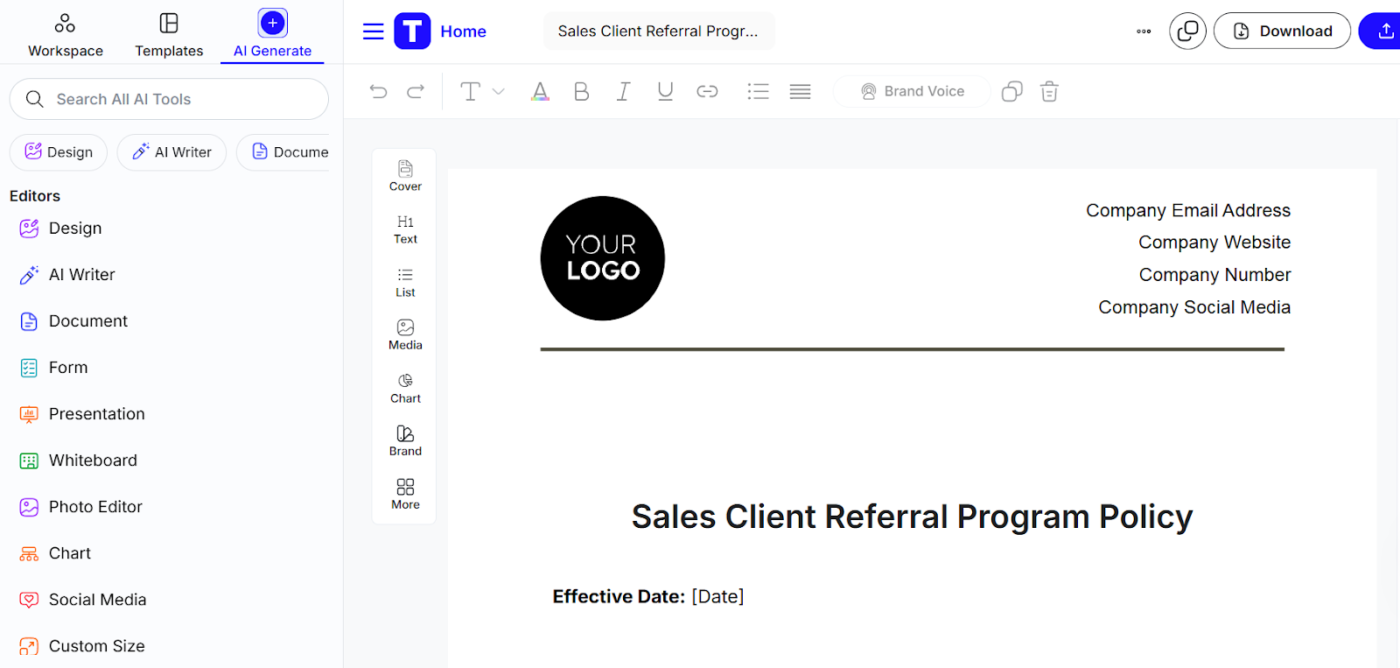 Sales Client Referral Program Policy Template