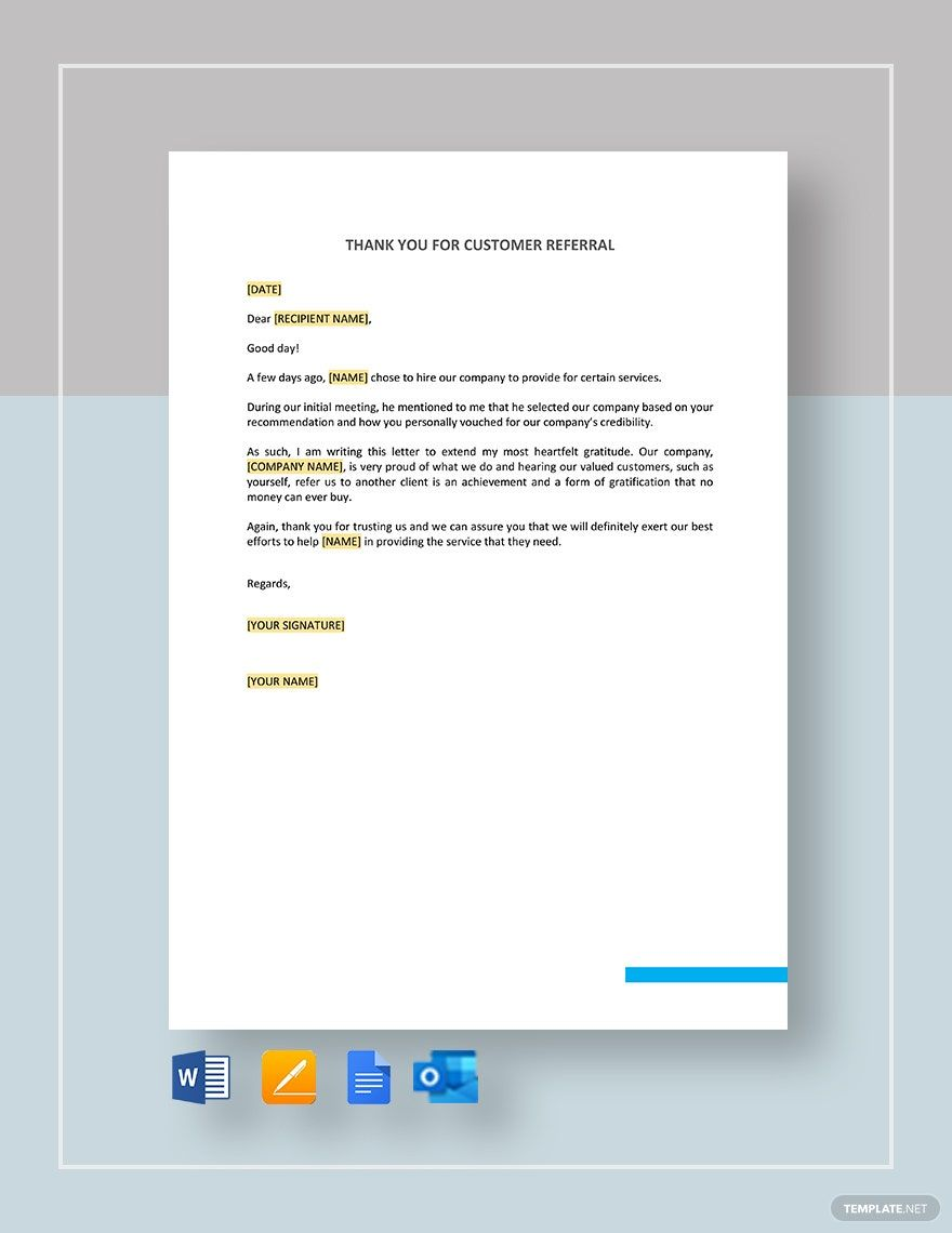 Thank You for Customer Referral template