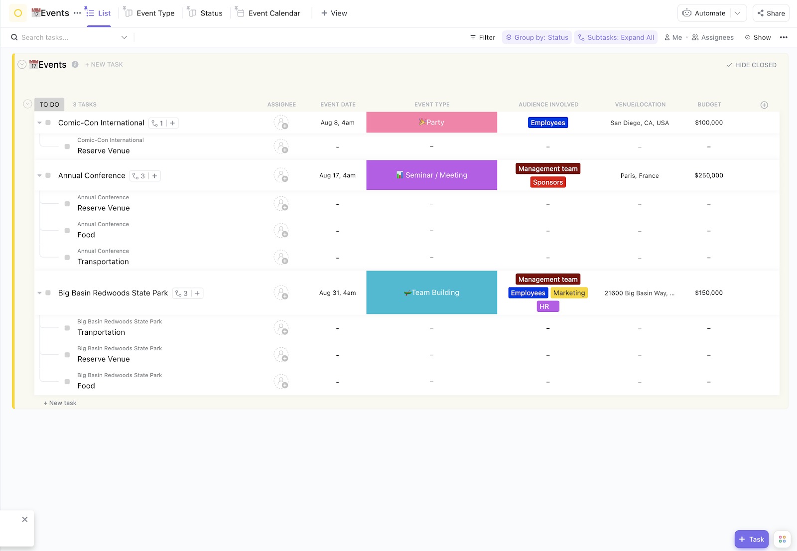 Align your approved budget with potential costs and project changes using this ClickUp template