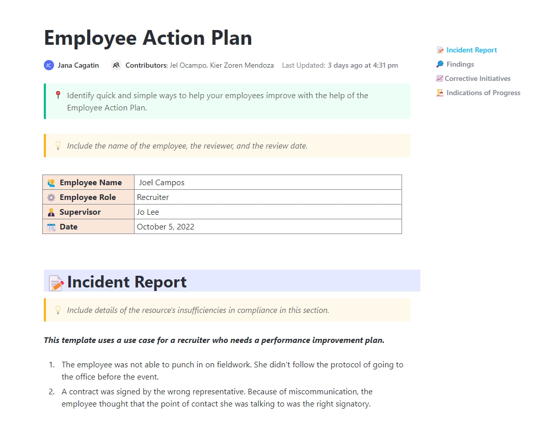 ClickUp Employee Action Plan Template 