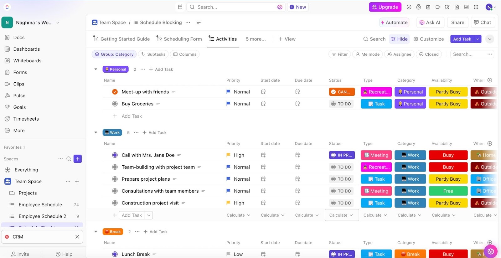 Mẫu phần mềm chặn lịch ClickUp
