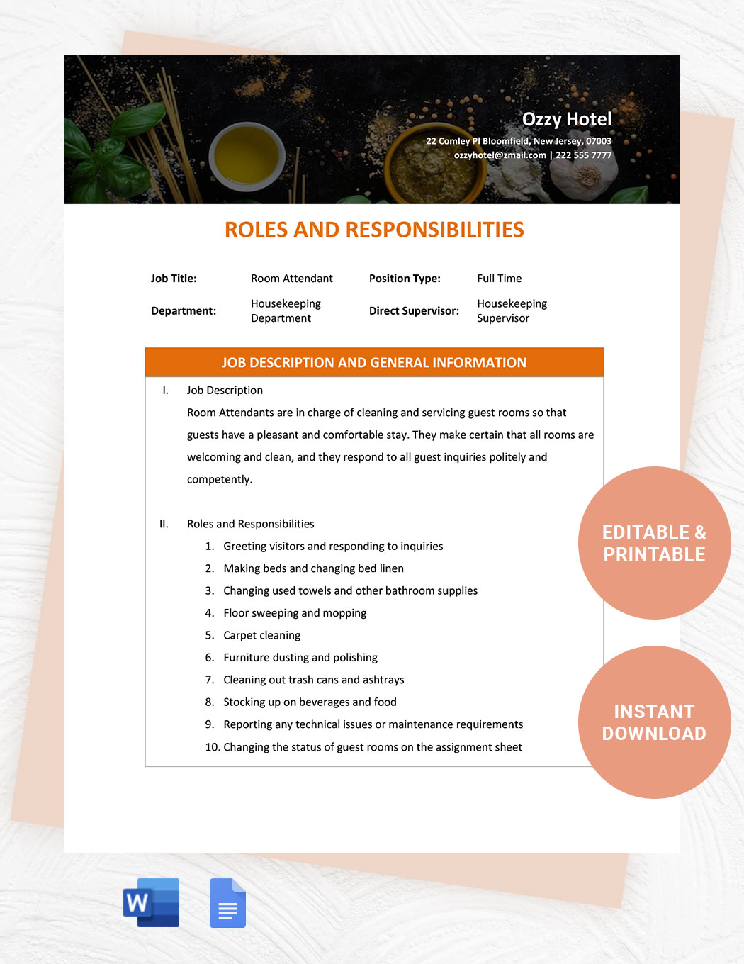  Staff Roles and Responsibilities Template: Job Description Template Google Docs
