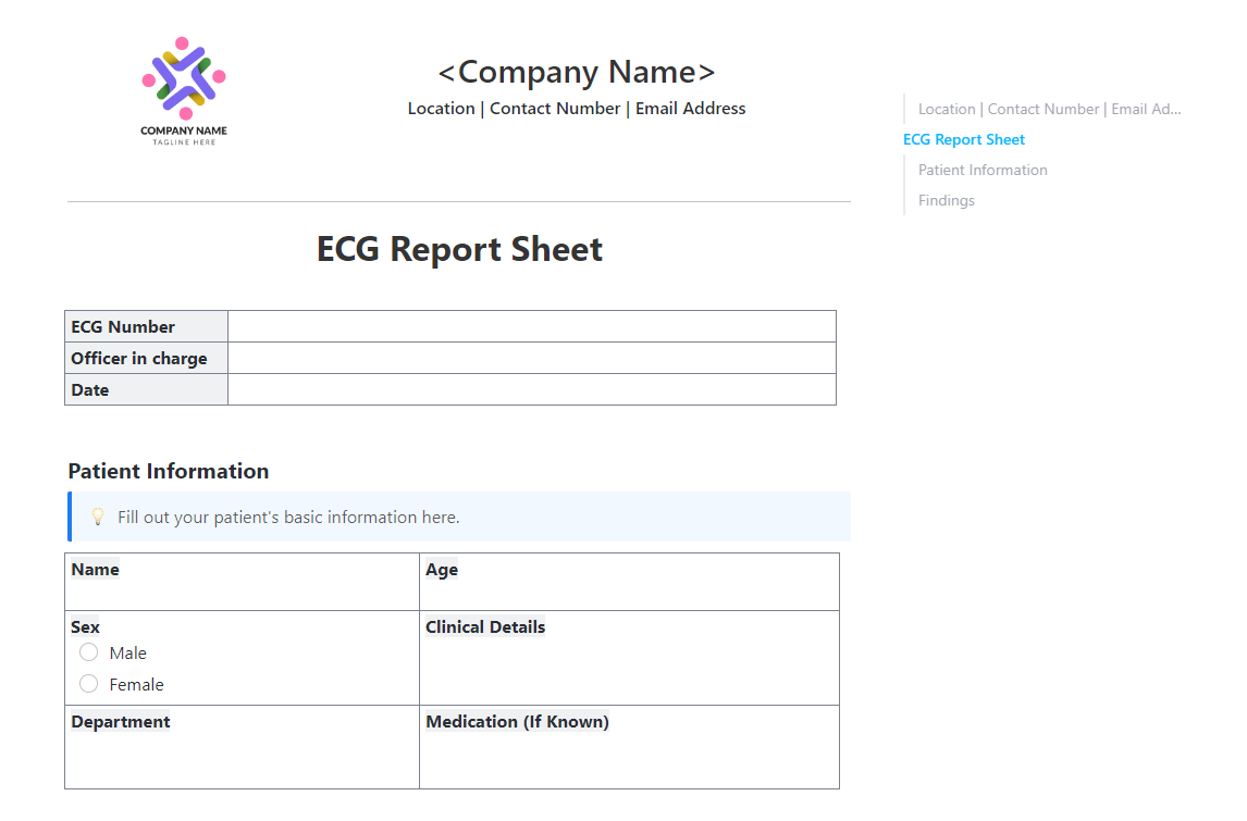 ClickUp ECG Report Sheet Template