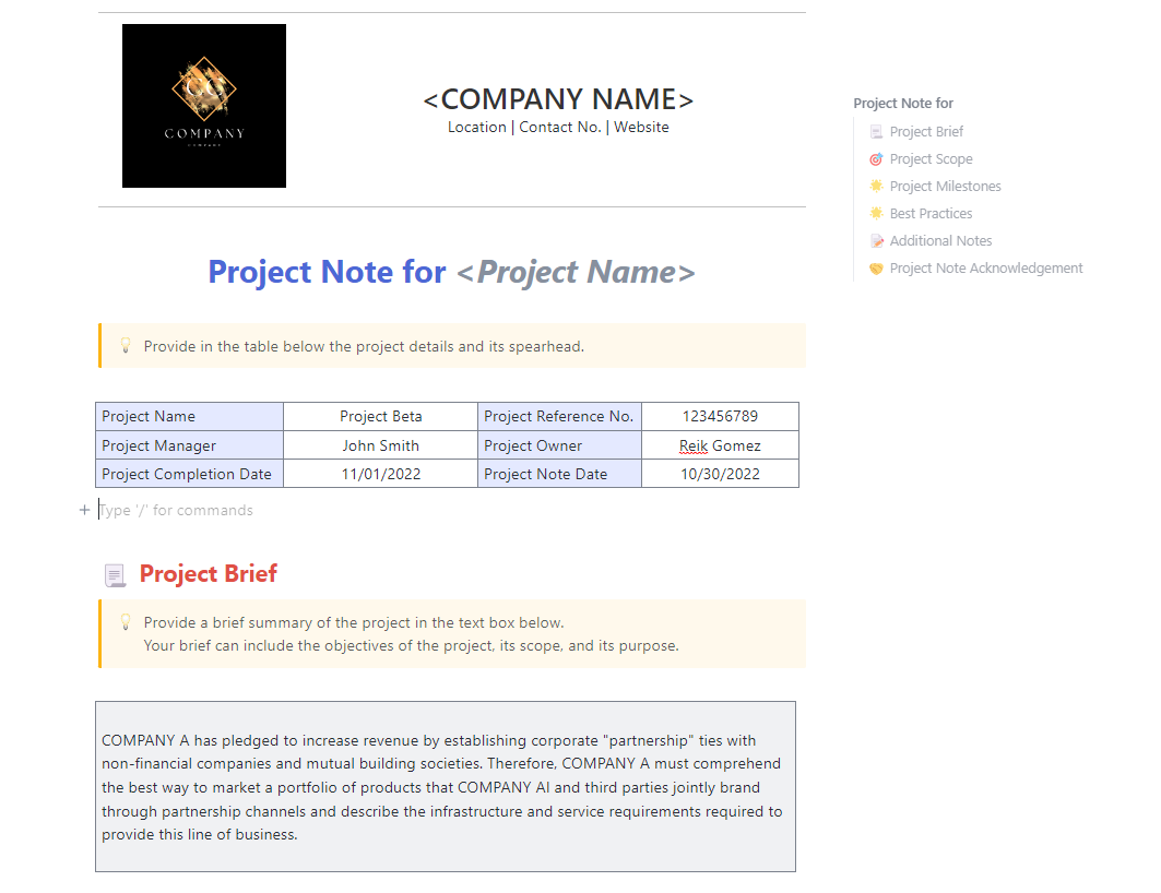 ClickUp Notes Template