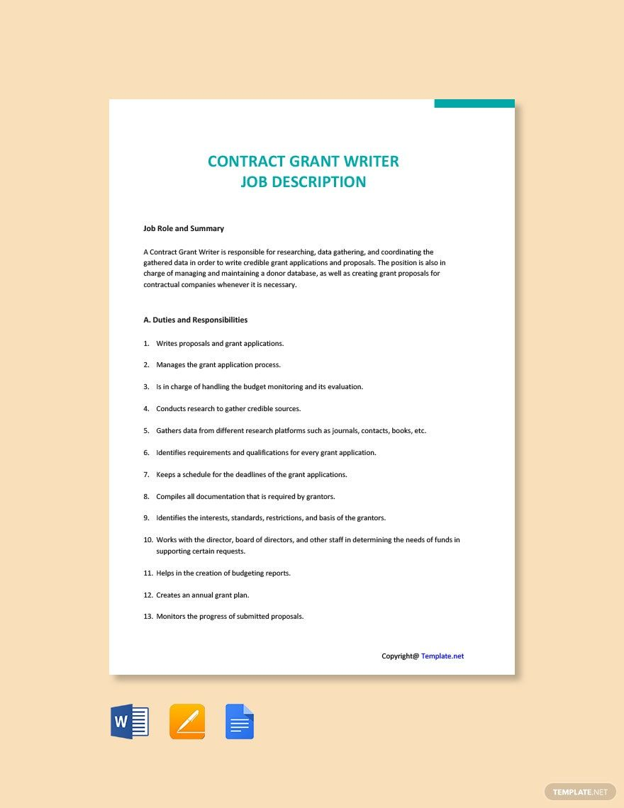 Contract Grant Writer Job Description Template