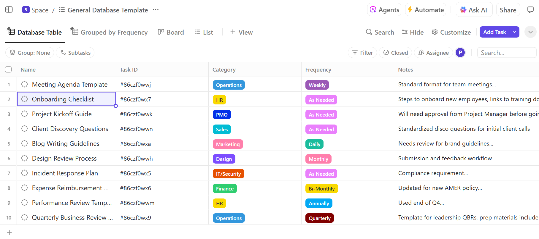 General Database Template