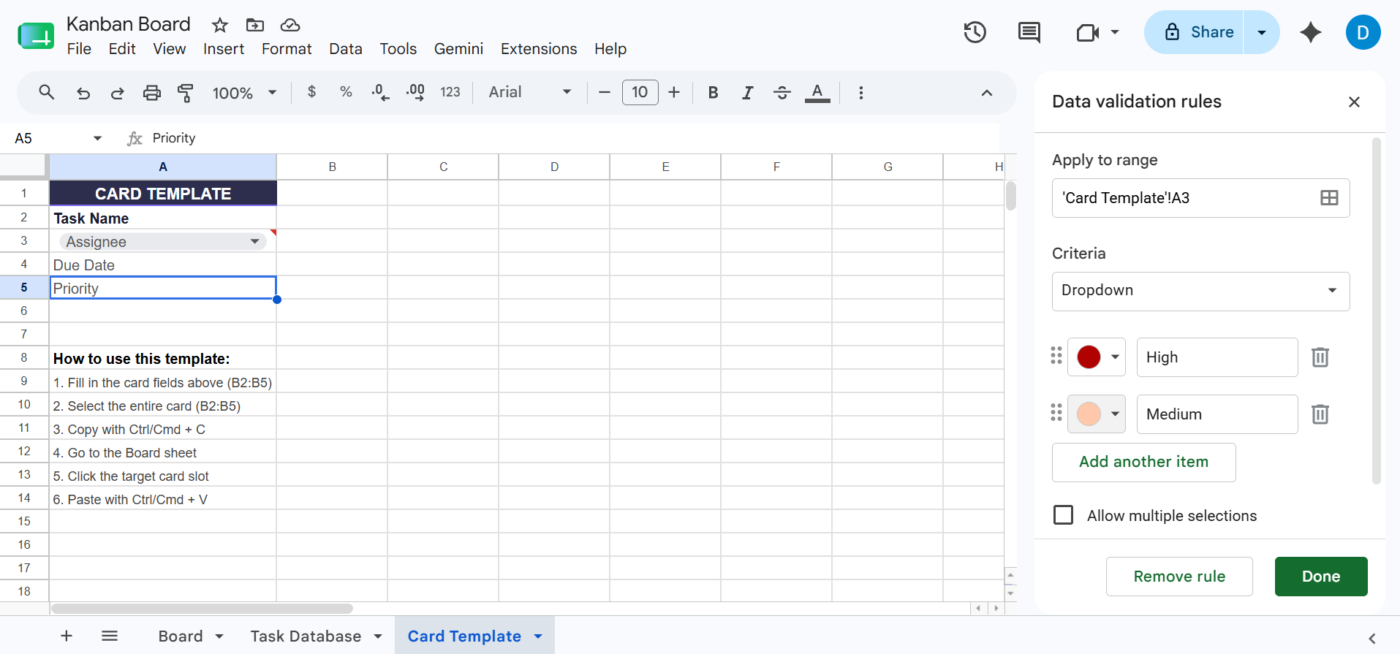 Customize the Priority dropdown in your Google Sheet