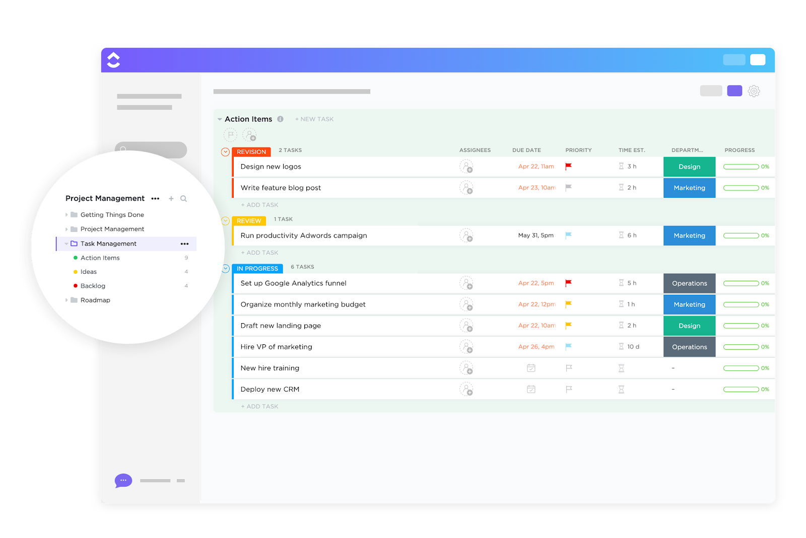 Use the ClickUp Task Management Template for clear and visual task visibility 