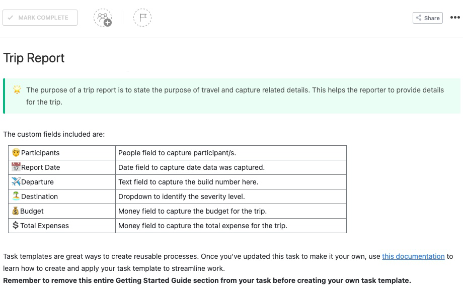 ClickUp Trip Report Template : Travel Checklist Template