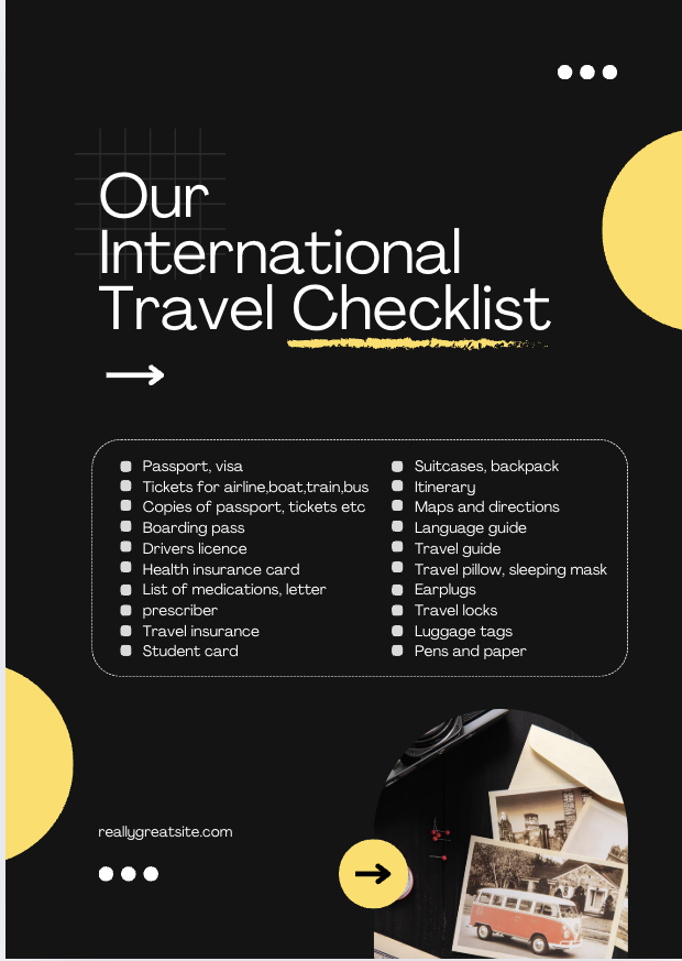 Canva Black Yellow Simple International Travel Checklist Template