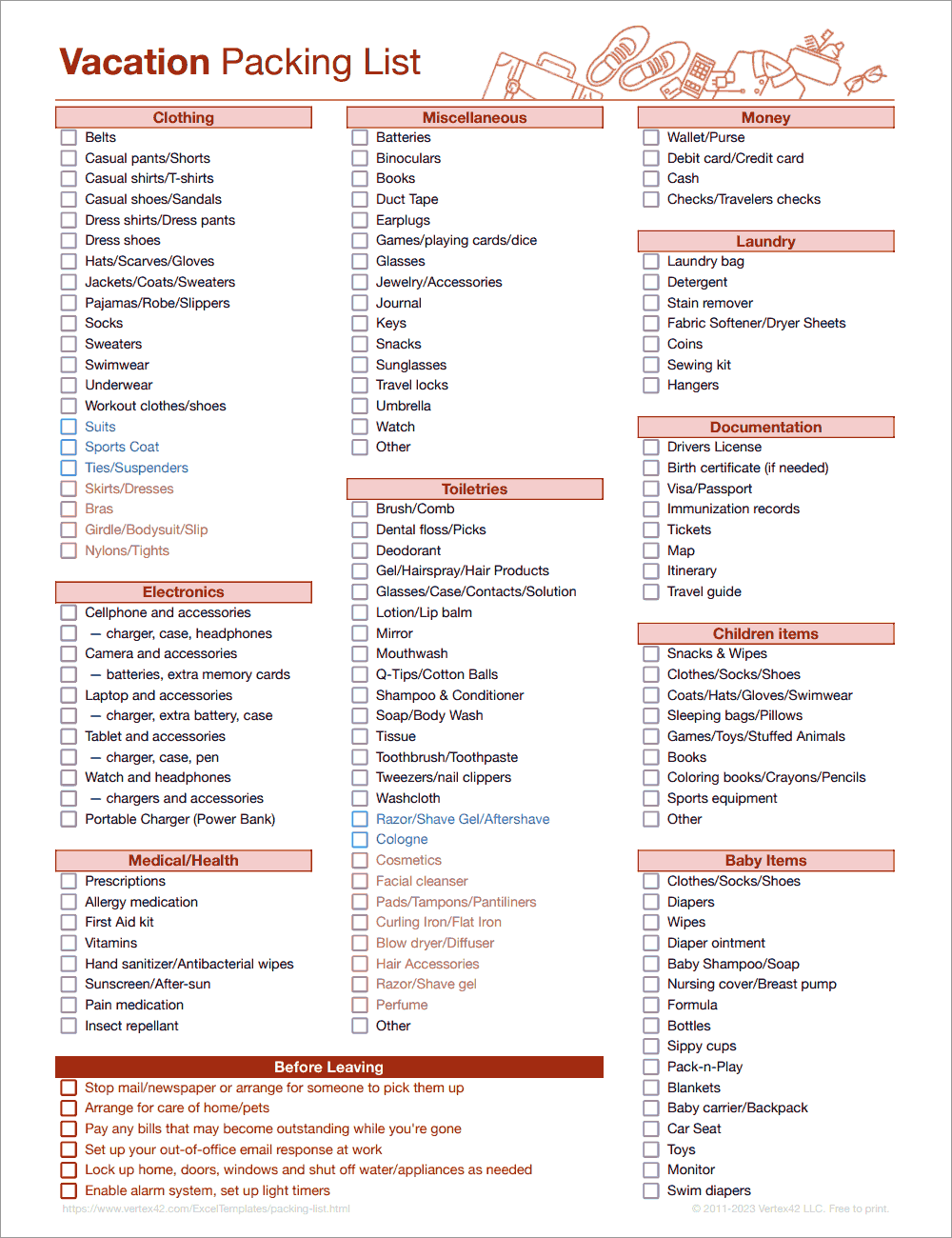 Vertex42 Packing List template