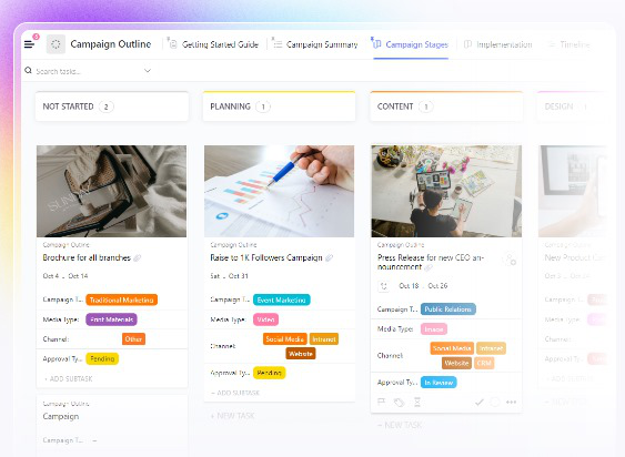 ClickUp Campaign Outline template :  Presentation Outline Template