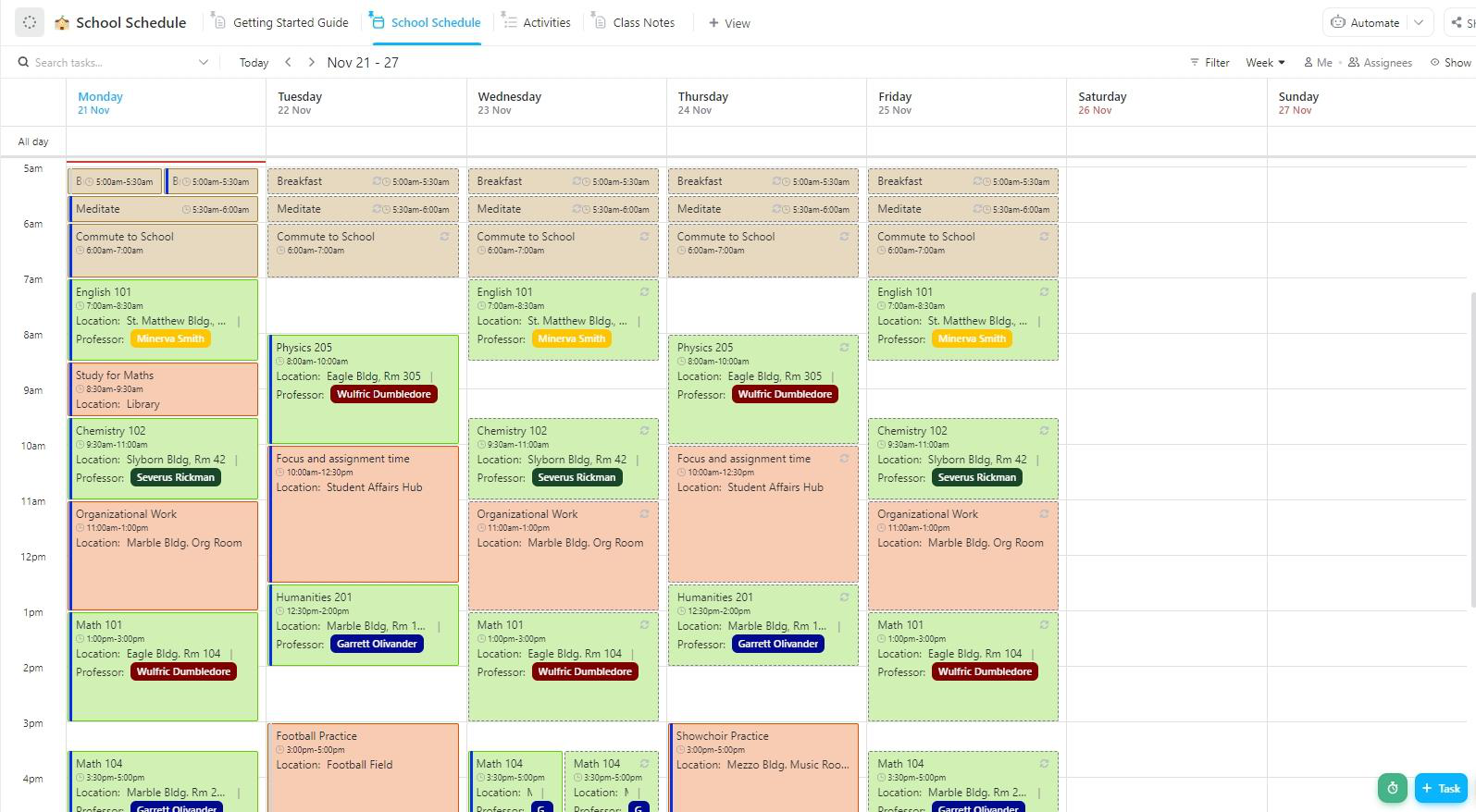 Plantilla de horario escolar de ClickUp: Plantilla de horario de clases