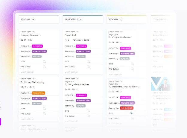 ClickUp Creative Project Plan template :   Presentation Outline Template