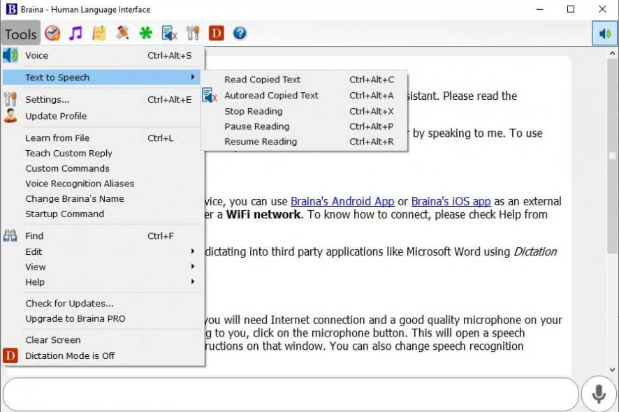 Braina Dashboard: Dictation.io Alternative