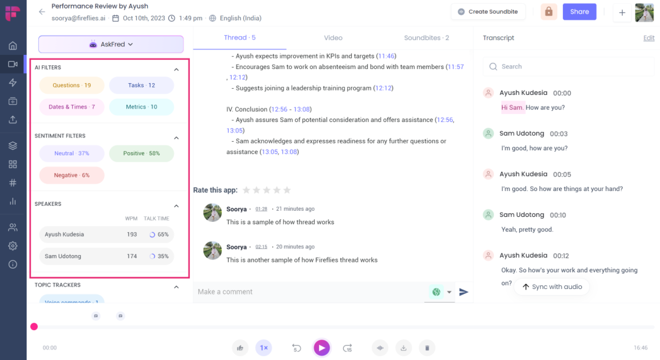 Fireflies.ai Dashboard