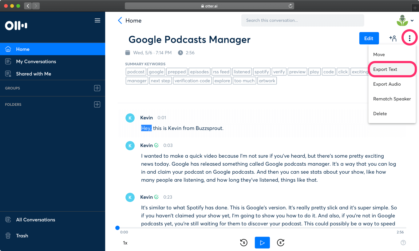 Otter.ai Dashboard: Dictation.io Alternative