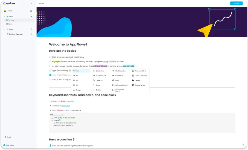 Painel AppFlowy: alternativas ao Anytype