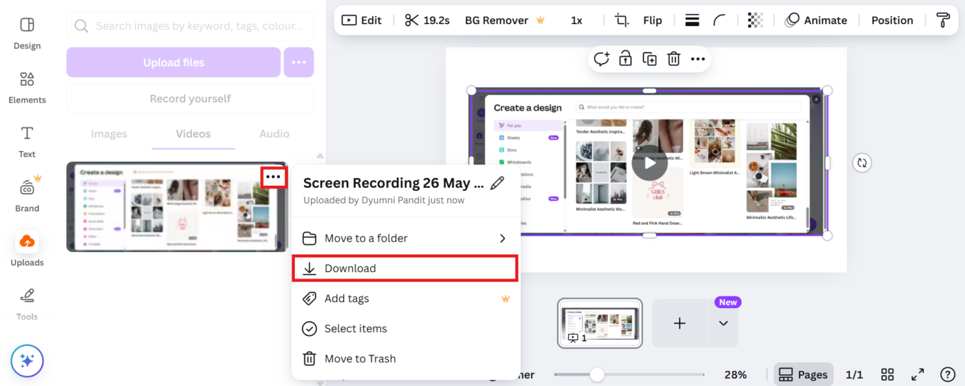 Scarica la registrazione dello schermo in Canva: Come registrare lo schermo su Canva