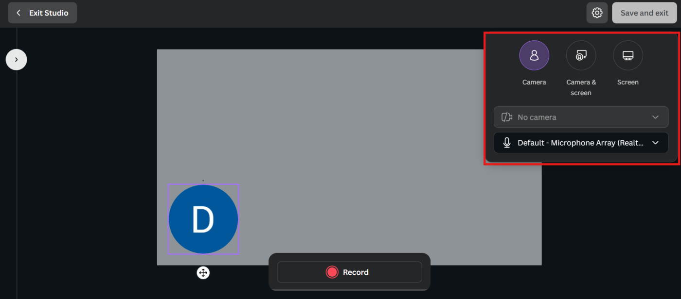 Scegli cosa registrare: Come registrare lo schermo su Canva