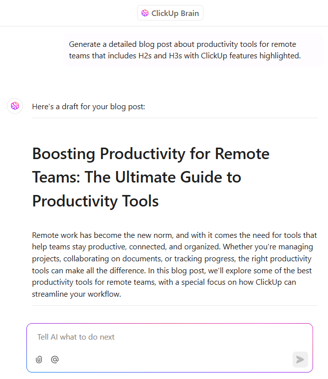 AI Generated Content Examples: Generate content with ClickUp Brain