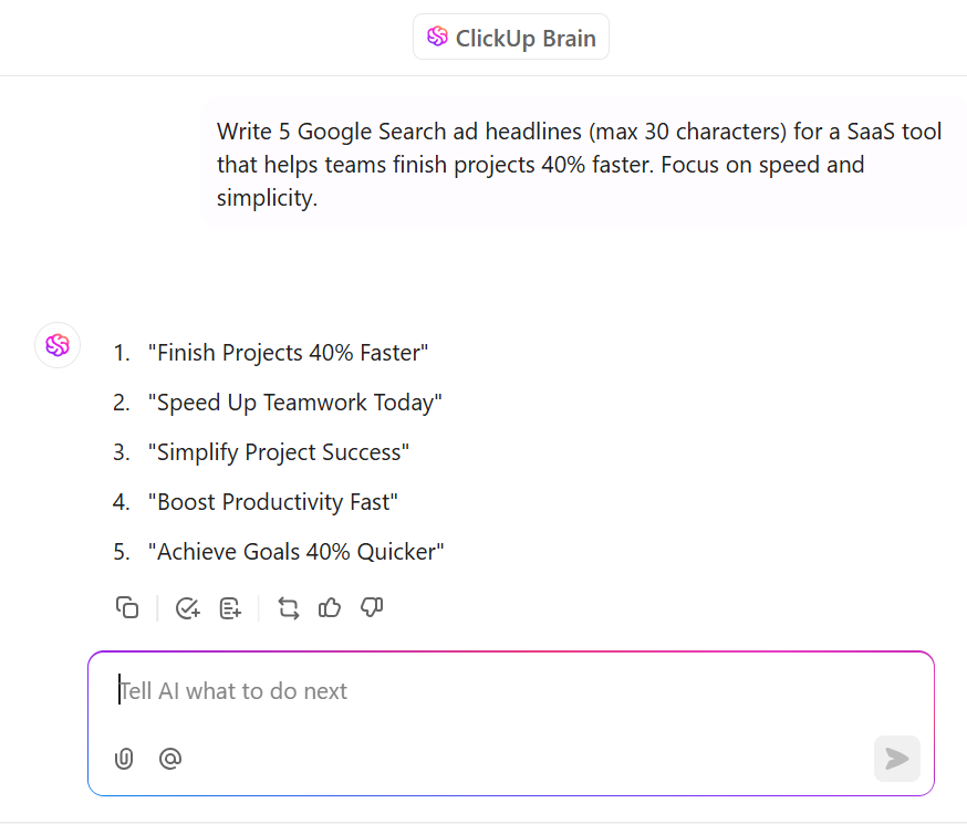 Write marketing copy with ClickUp Brain