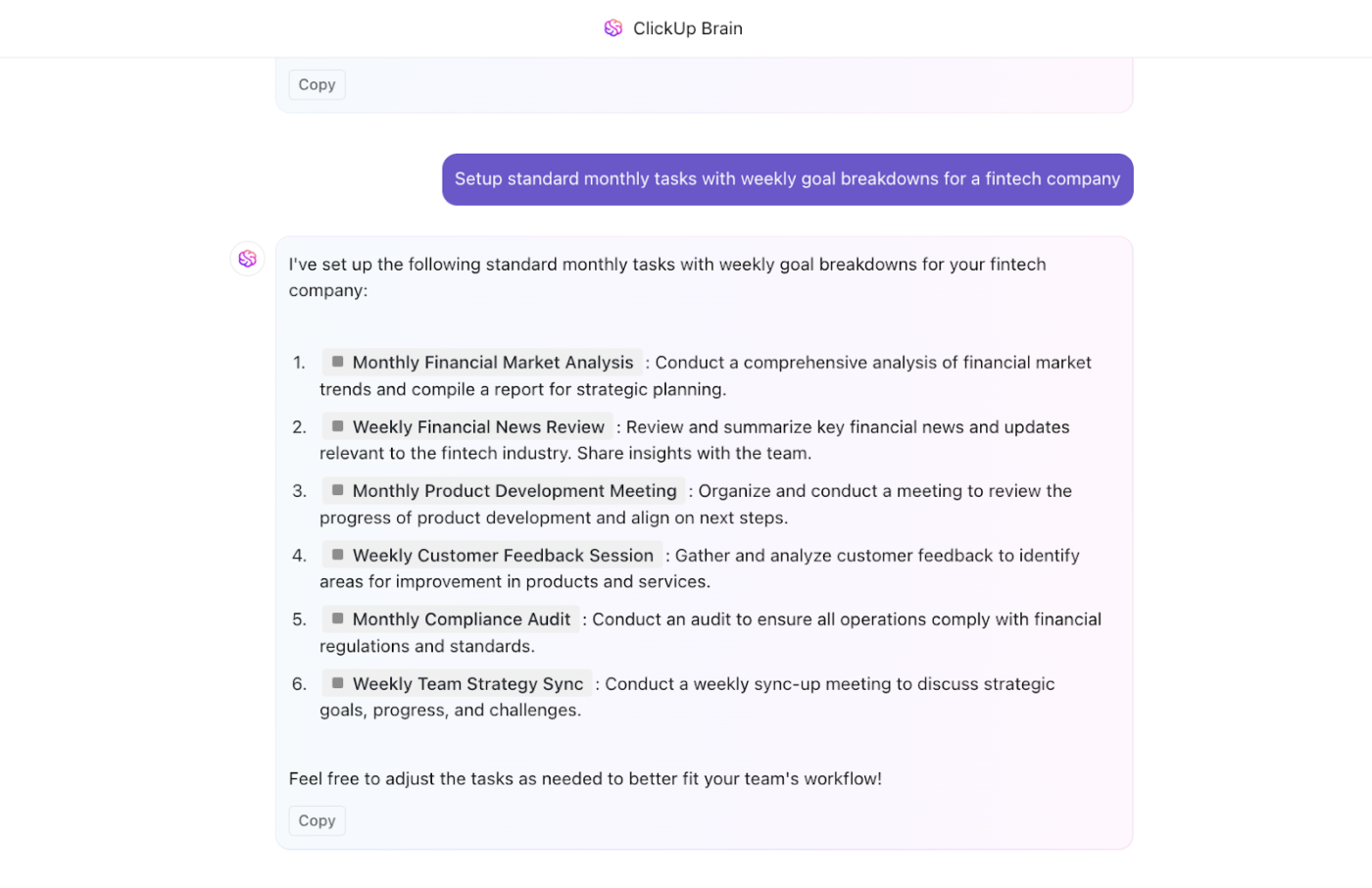 Speed up work with ClickUp Brain by automating task creation and recurring workflows: n8n Alternative