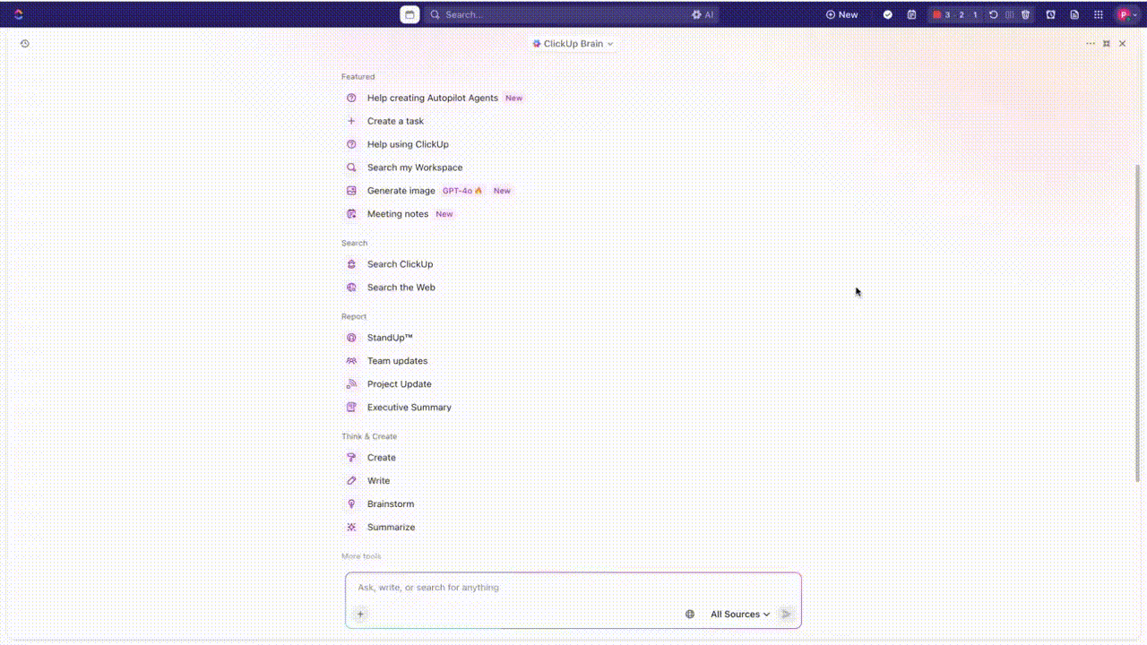 ClickUp Brain AI models chatgpt alternatives