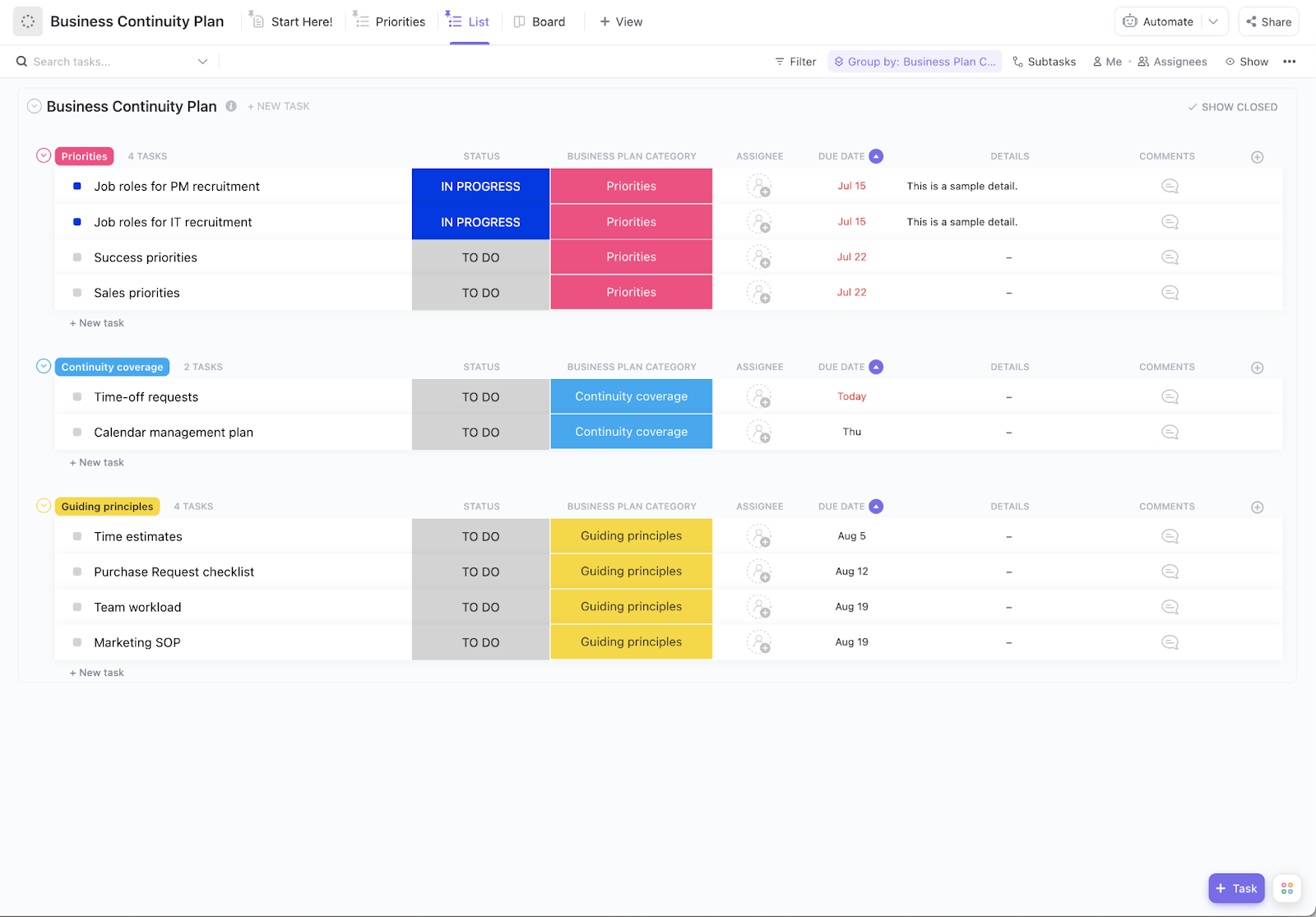 ClickUp Business Continuity Plan Template